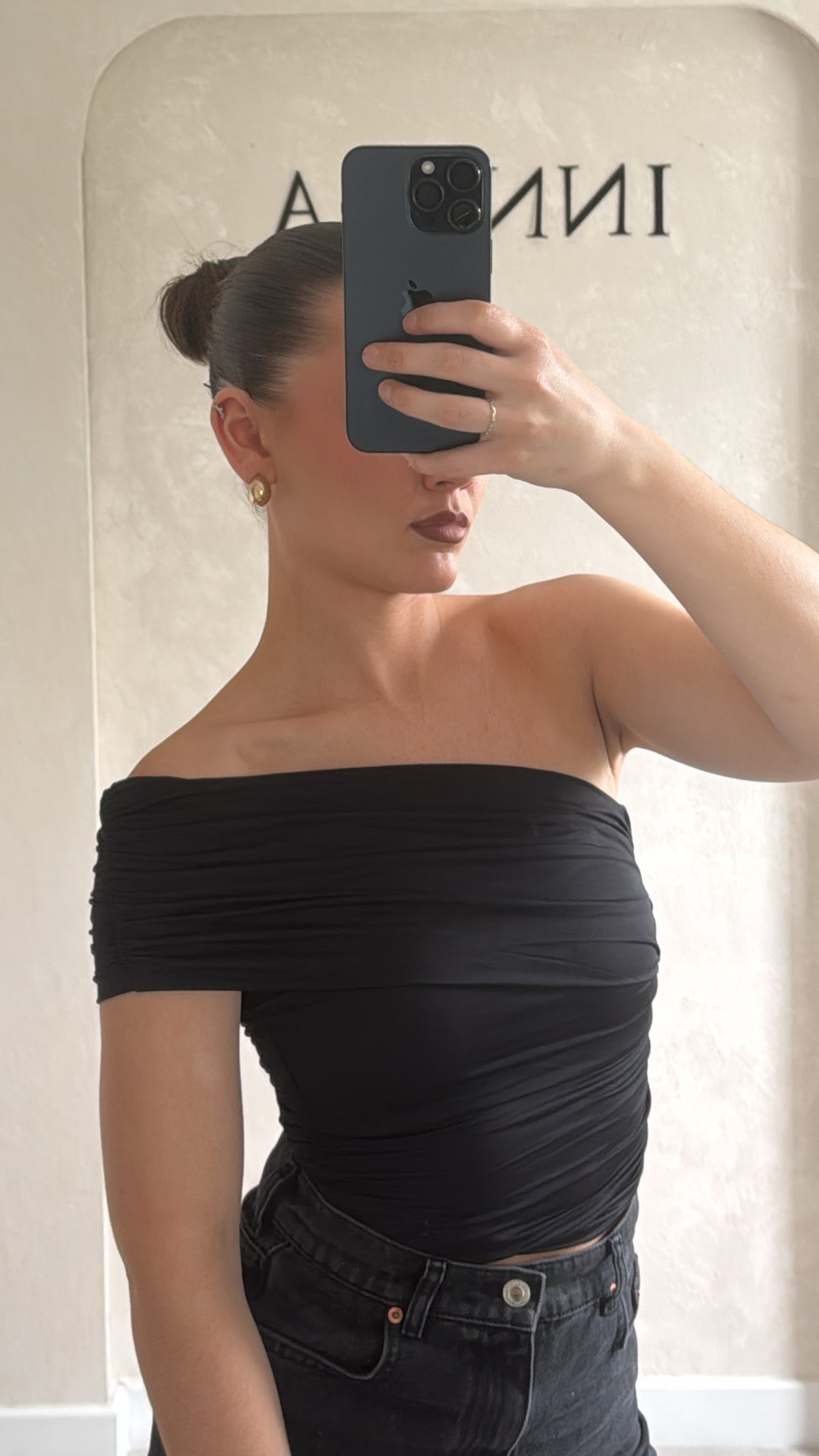 Top asymétrique plissé noir