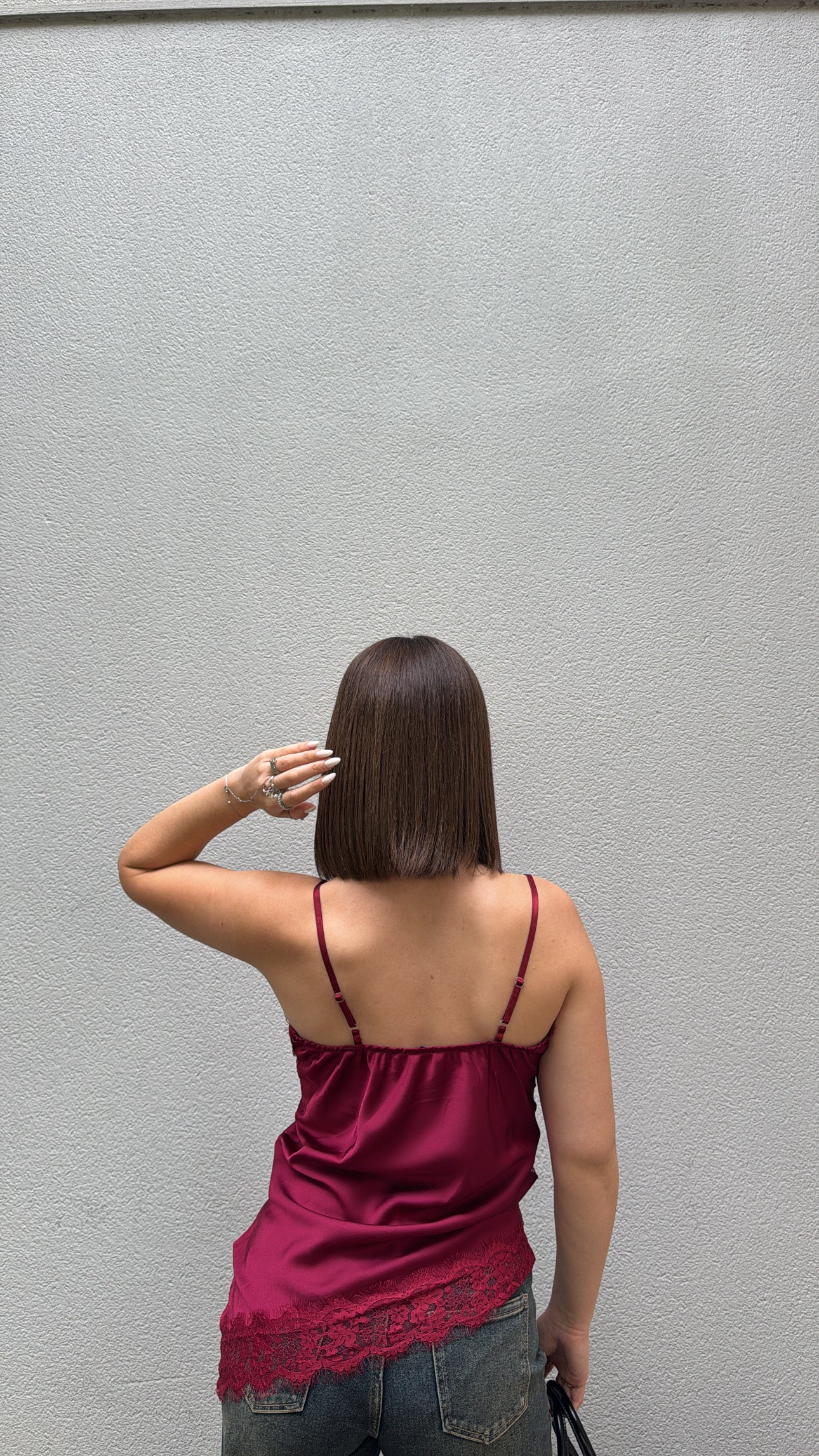 Top en dentelle asymétrique - Bordeaux