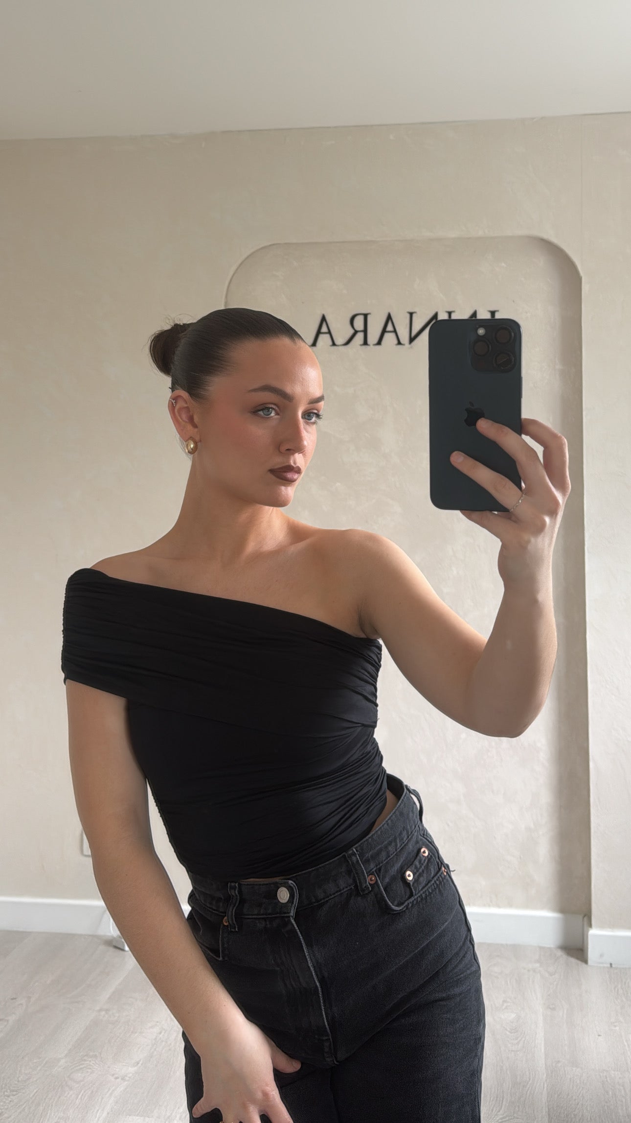Top asymétrique plissé noir