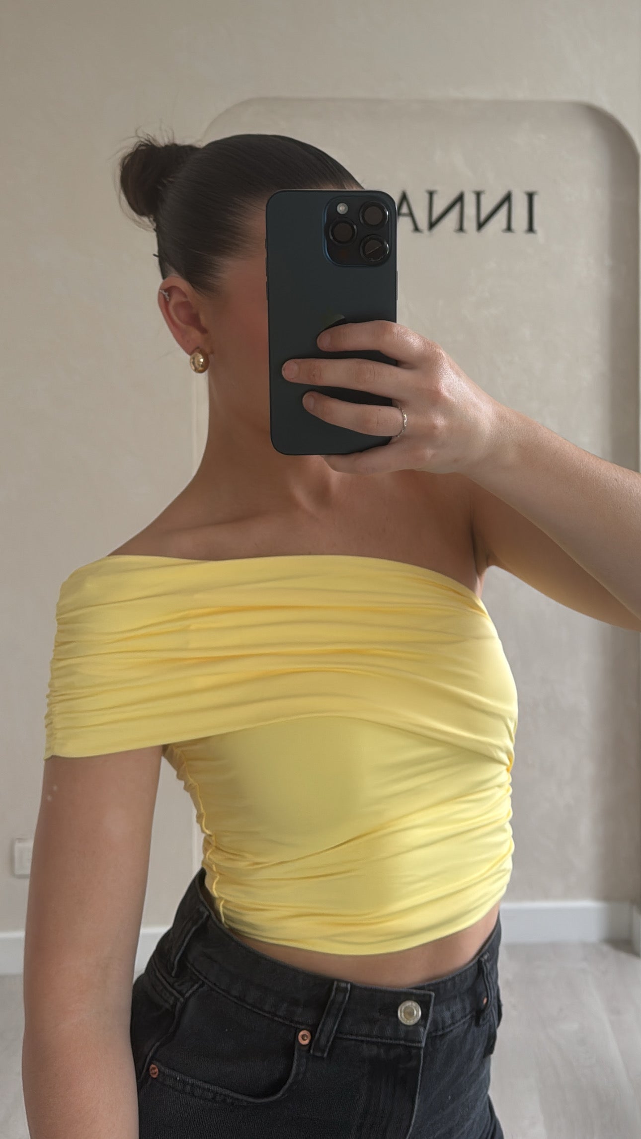 Top asymétrique plissé jaune