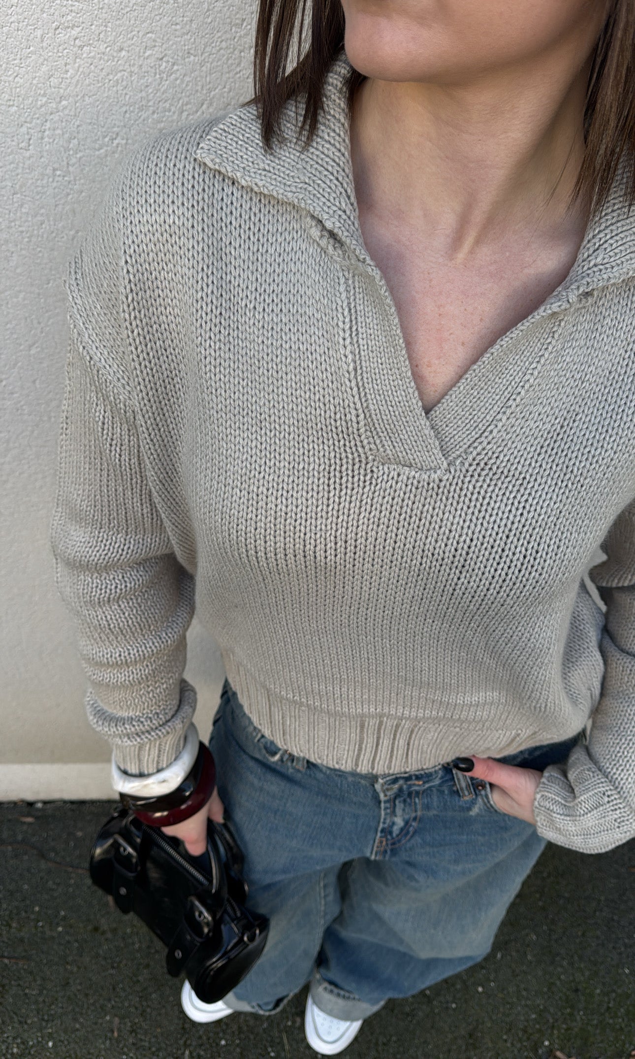 Pull col ouvert - Taupe