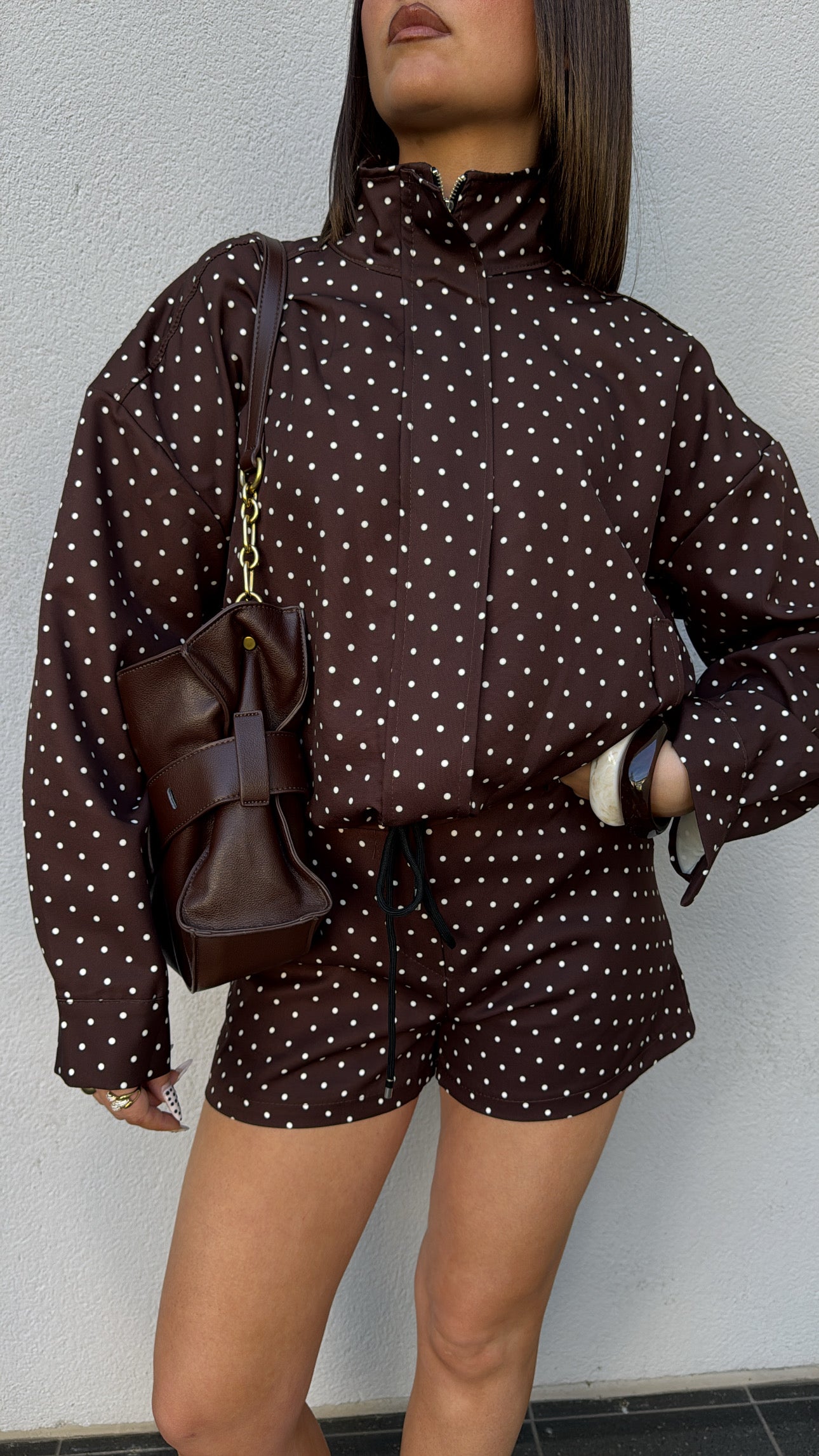 Ensemble short à pois - Marron