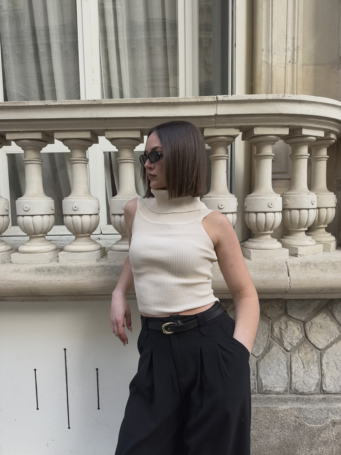 Top beige - Col roulé