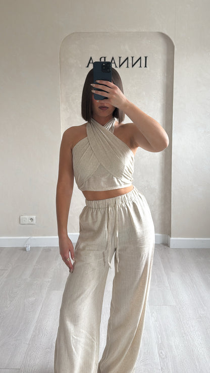 Ensemble croisé écru