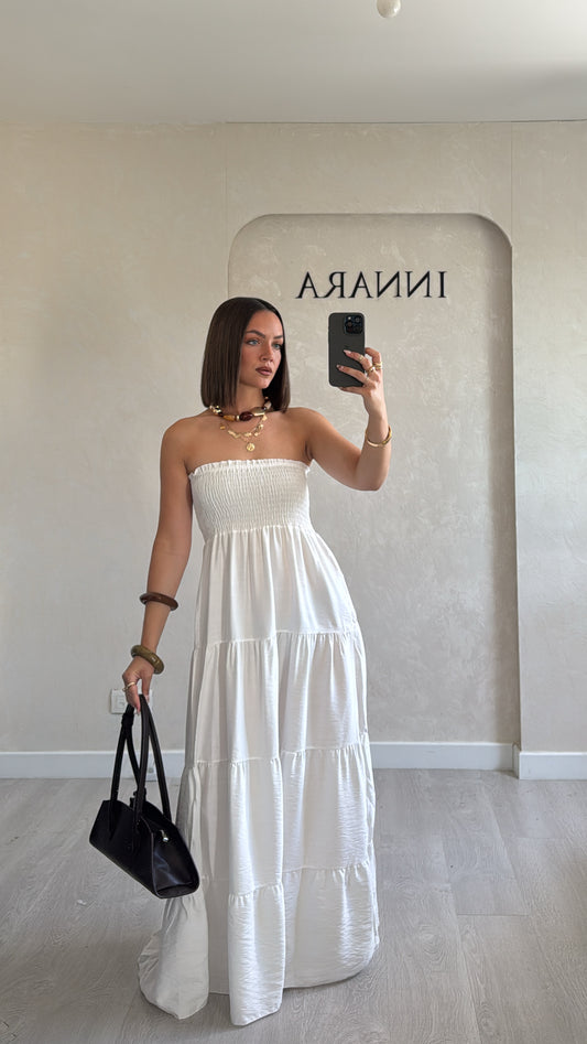 Robe bustier à volant blanche