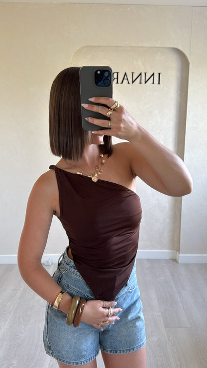Top asymétrique marron