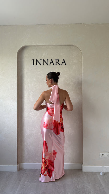Robe en satin fleurie - Rose