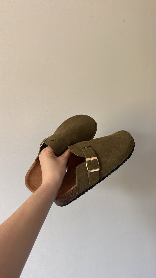 Mule en suédine - Kaki