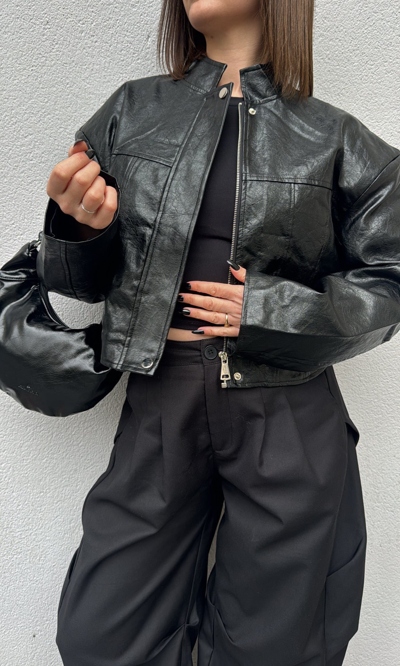 Veste simili-cuir - Noire