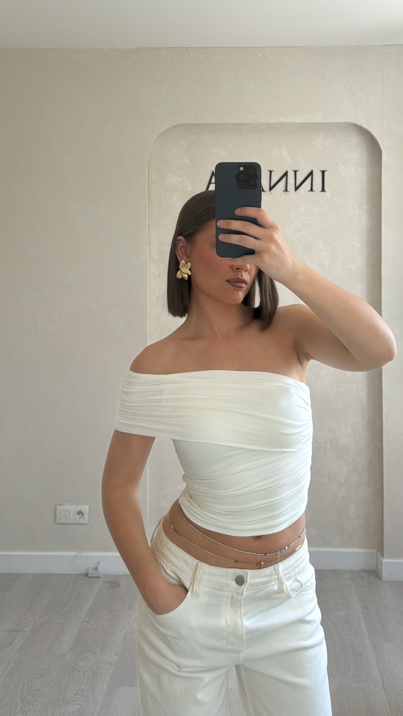 Top asymétrique plissé blanc