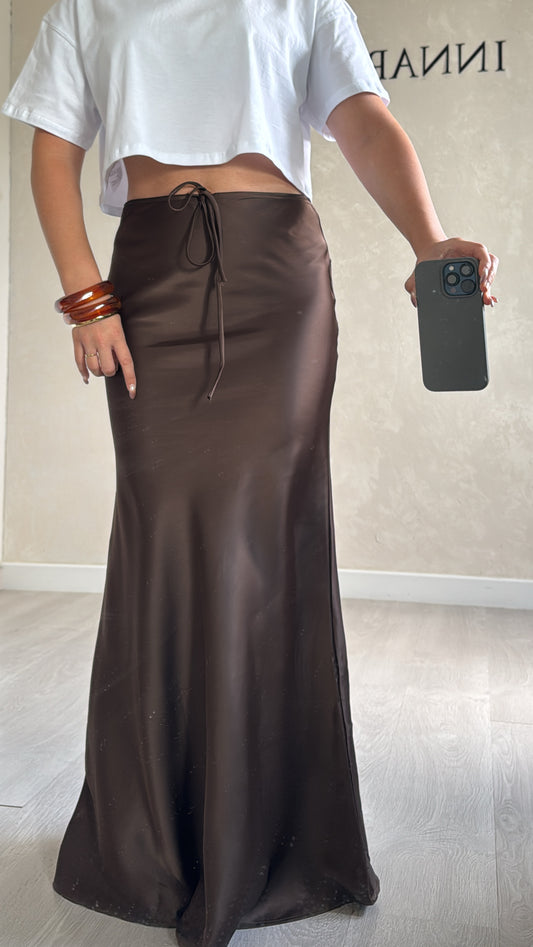 Jupe longue en satin - Marron