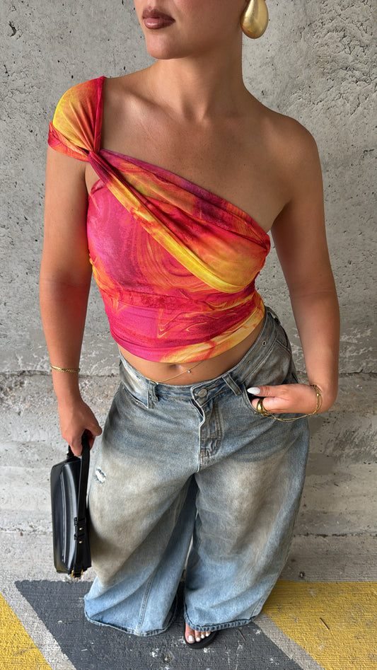 Top asymétrique - Orange