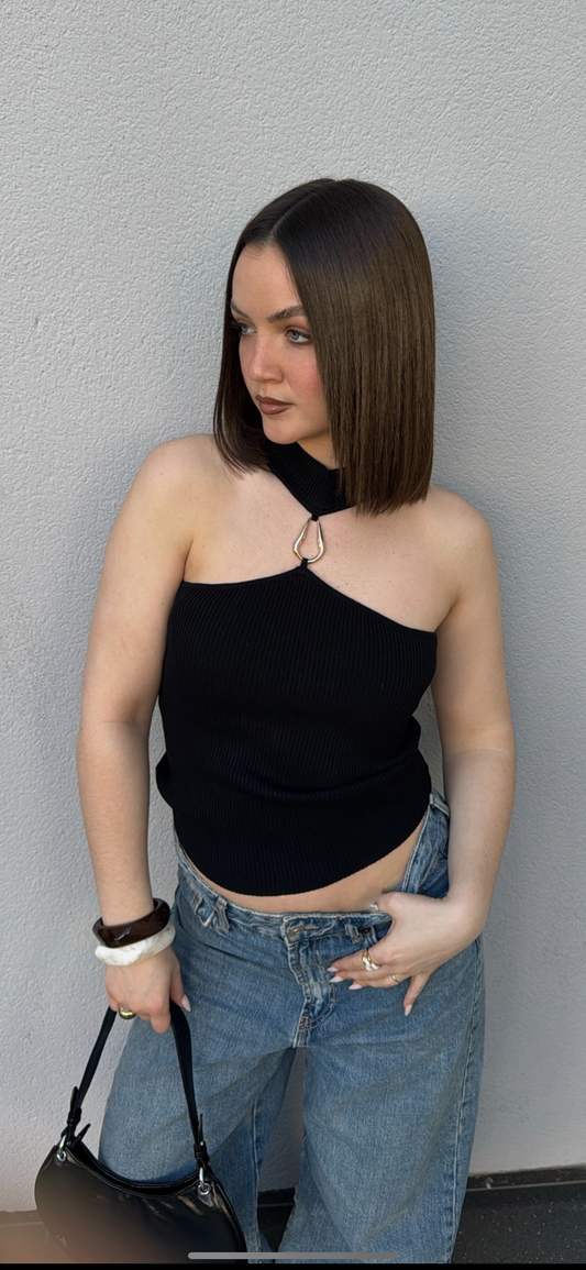 Top côtelé - Noir