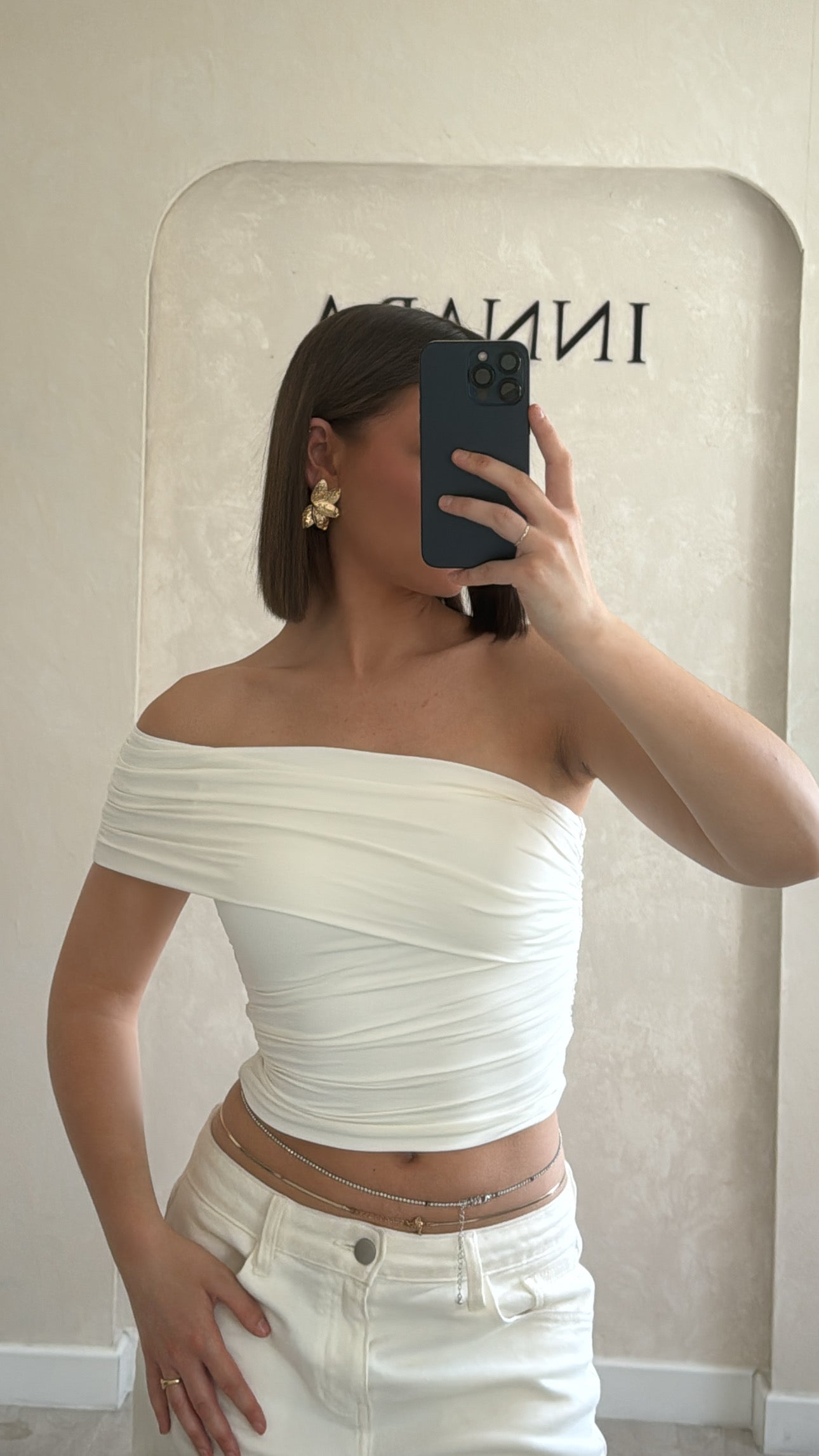 Top asymétrique plissé blanc
