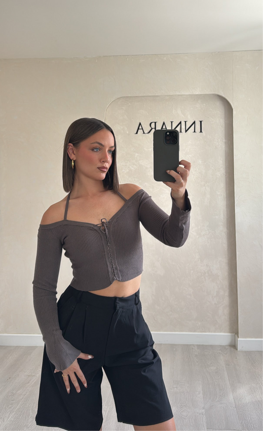 Pull à lacets - Gris