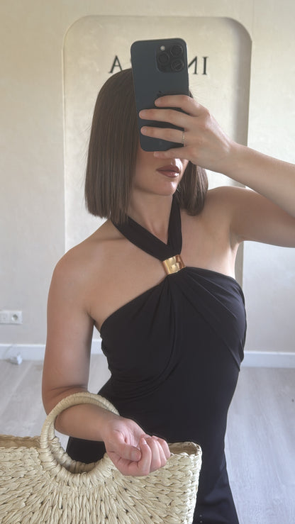 Robe noir à col noué