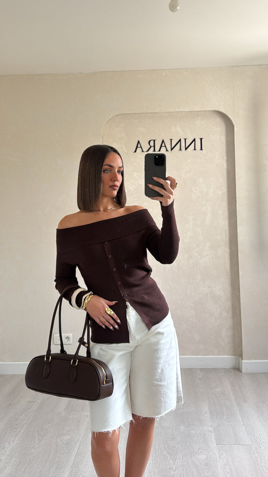 Pull côtelé - Chocolat