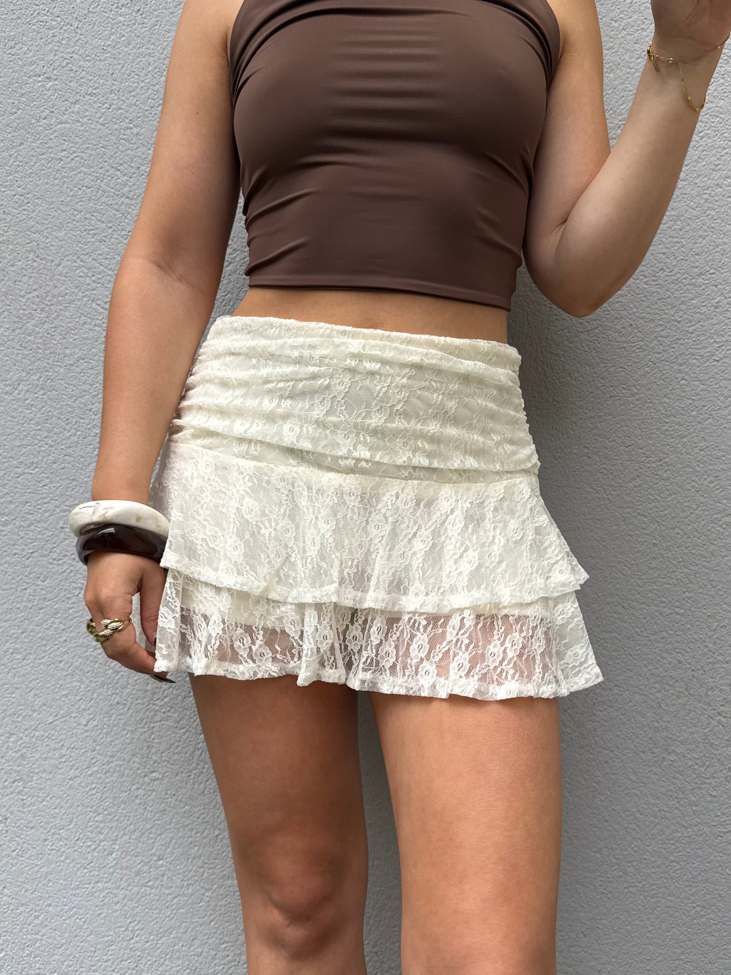 Jupe short à dentelle - Écru