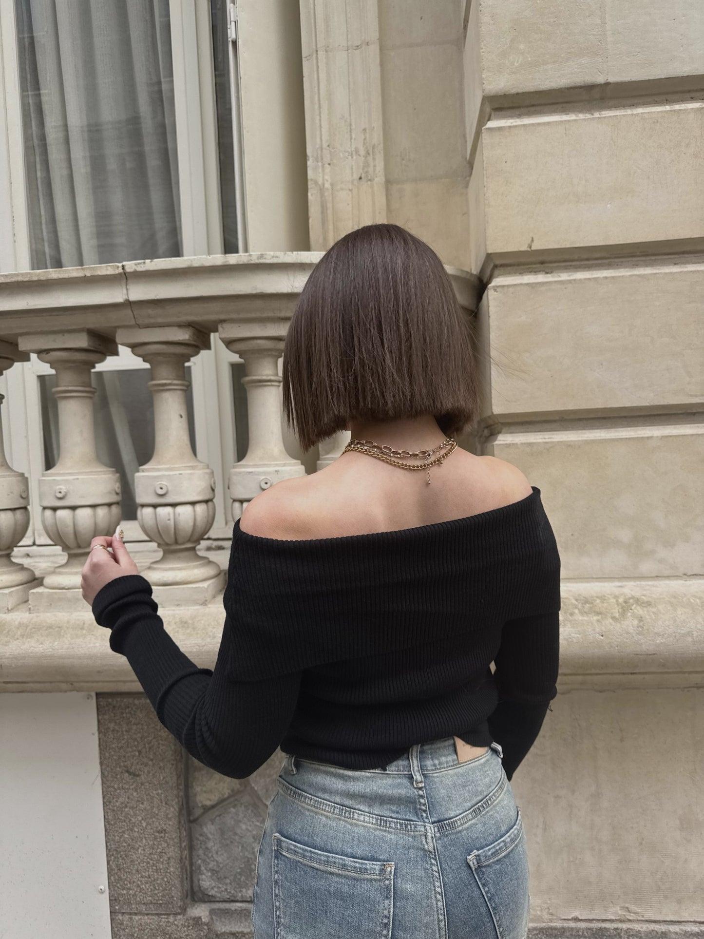 Pull Bardot noir