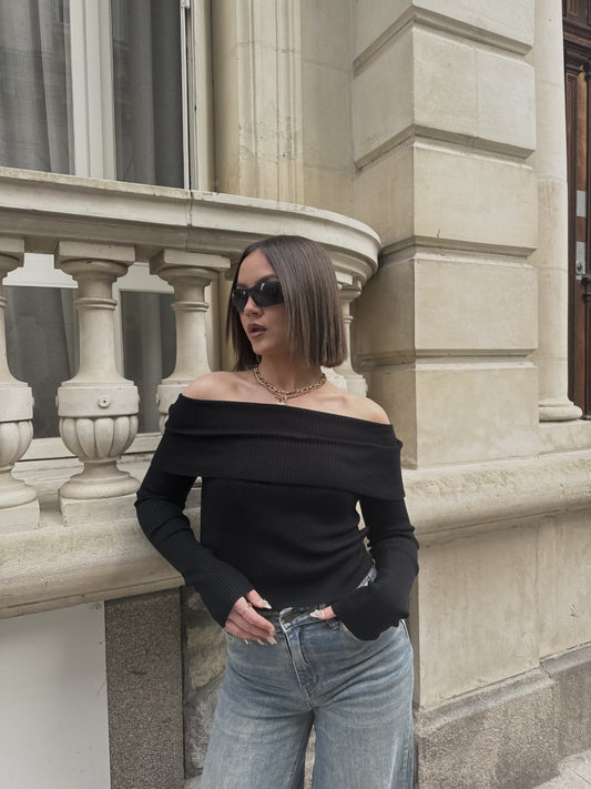 Pull Bardot noir
